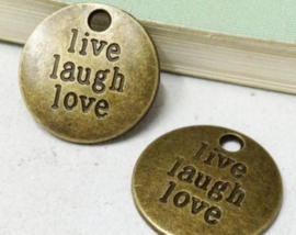 4 x Tibetaans zilveren ronde bedel live laugh love geel koper kleur 19 x 2mm gat: 2mm ♥