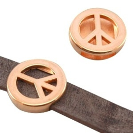 1 x DQ metaal schuiver peace (DQ leer plat 10mm) Rosé goud (Nikkelvrij)