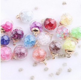 2 x Transparante Glazen Bal Charms, mini kerstballetje 16mm oogje: 2,2mm transparant Mix 