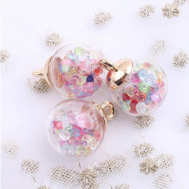 2 x Transparante Glazen Bal Charms, mini kerstballetje 16mm oogje: 2,2mm transparant Mix 