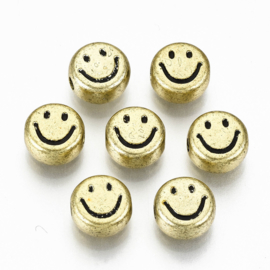 20 x Smiley kralen van acryl 7 x 3,5mm gat: 1,5mm antiek goud
