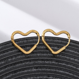 2 x 201 RVS creolen hart 17,5 x 19,5 mm – goudkleur (Real 18K Gold Plated)