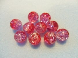 30 x crackle glas kralen 8mm roze rood