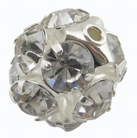 1 x Metalen filigraan kralen zilverkleur met kristal strass 10mm clear gat: 1,7mm