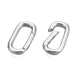 1 x Metalen springring sluiting ovaal 18 x 10 mm – Ø 13 mm – platinumkleur (Nikkelvrij)