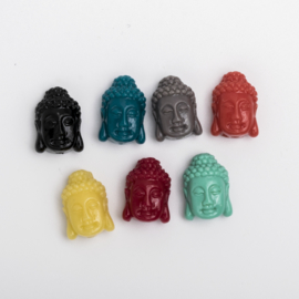 4 x kraal buddha hoofdje multicolor mix 15 x 10 x 8 mm; gat 1,6 mm