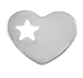 2 x  RVS  blanco bedeltjes Platinum kleur hartje ♥ 11 x 12.5 x 1 mm