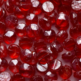 15 x  plat ronde Tsjechische kralen facet kristal 6mm kleur: rood Gat c.a.: 1mm