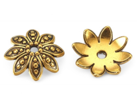 10 x Metalen kralenkapjes bloem, goudkleur 14 x 3,5mm gat: 2mm