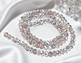1 x Streng met ca. 63–65 glaskralen facet rondelle briolette kristal – 8 x 6 mm – gat 1 mm – Pink AB Plated