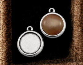 1  x Metalen dubbele Cabochon Houder, antiek zilverkleur tray Ø11 mm