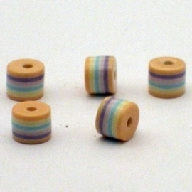 25 x  Resin cilinder regenboog kraal 6 x 8 mm retro kleuren