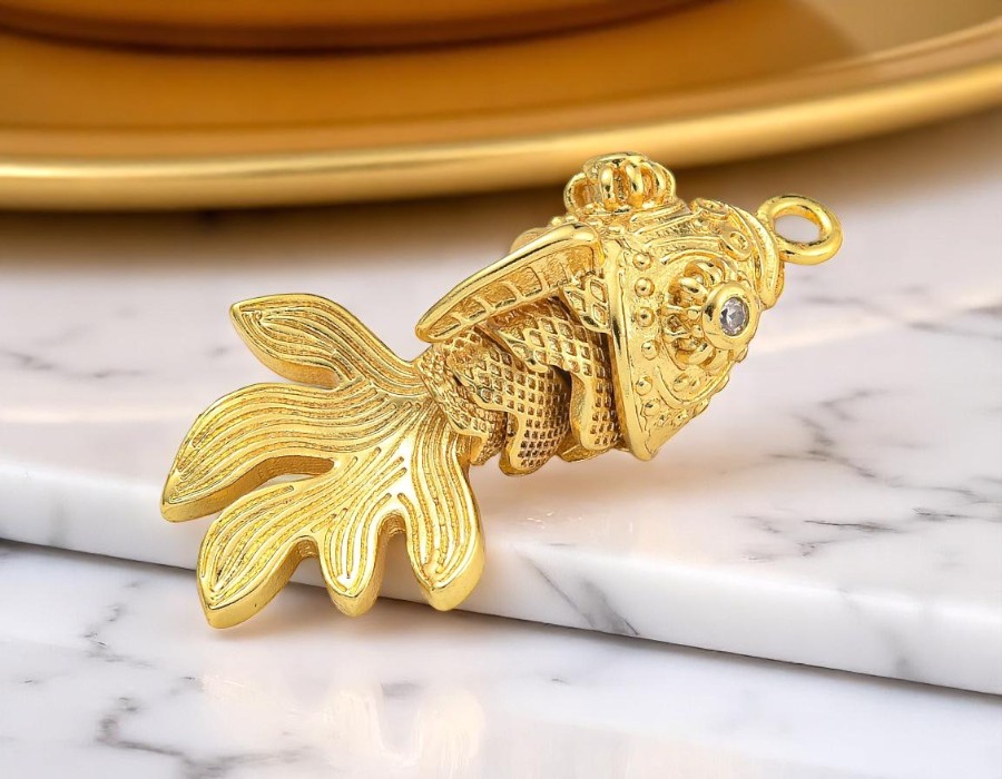 1 x goudvis bedel – ca. 27 x 15 x 10,5 mm – oogje: 1,8 mm – messing – micro pave – zirkonia – verguld met 18K goud (nikkelvrij)