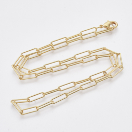 Prachtige messing paperclip schakelketting 46.5cm verguld met 18K goud Sluiting: 12x3.5x0.8mm