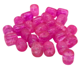 30 x crackle glas kralen cilinder vorm 7 x 8mm gat: 1,5mm hot pink