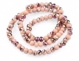 1 x Streng met ca. 92–94 glaskralen facet rondelle briolette kristal – 6 x 5 mm – gat 1 mm – Pink AB Plated