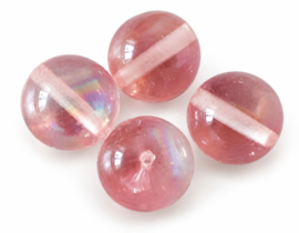 10 x Transparante glaskralen 11 x 11 mm – gat 1 mm – lichtroze