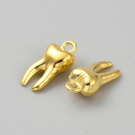 4 x bedeltjes tand/kies – 15,5 x 7,5 x 5 mm – oogje 1,6 mm – goudkleur