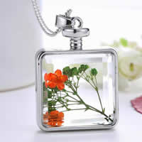 Floating Locket ketting met gedroogde bloemen 30x30x13,5mm Lengte ball chain: 60cm