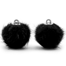 2 x Pompom bedels faux fur 16mm Black