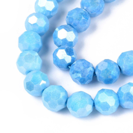 1 x Glaskralen streng facetgeslepen rond 7,8-8,2 x 7,8 mm – gat 1 mm – Deep Sky Blue