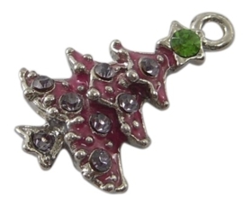 5x Schitterende kerstbedel van een kerstboom met strass  15 x 23 x 4mm gat 2mm