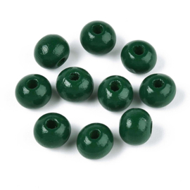 20 x Houten kralen rond 8 x 7 mm – gat 2 mm – Dark Green
