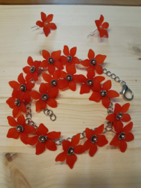Red Flower- armband en oorbellen ♥