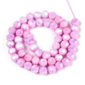 1 x Glaskralen streng facetgeslepen rond 7,8-8,2 x 7,8 mm – gat 1 mm – Pearl Pink