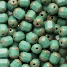 15  x Tsjechische kralen facet kristal 8mm kleur: aqua groen gat: 1mm