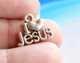 10 stuks tibetaans zilveren bedel I love Jesus 15 x 12 x 1mm Gat: 1mm ♥