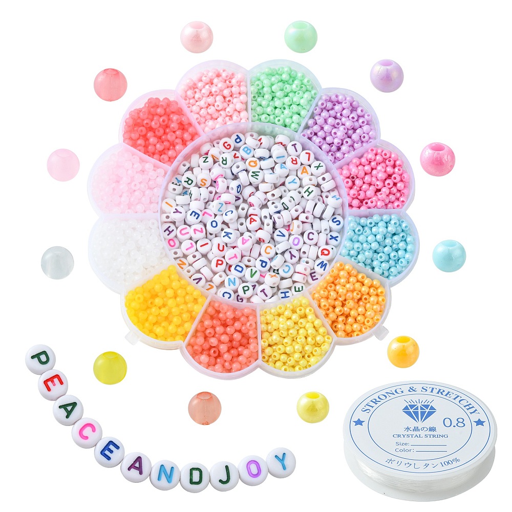 1 x DIY armbandjes maken set – ca. 2650 stuks – inclusief acryl kralen, letterkralen & elastiek – regenboogmix