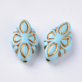 10 x Ornament Acryl kralen 16 x 9,5mm Gat: 1mm Turquoise Goud