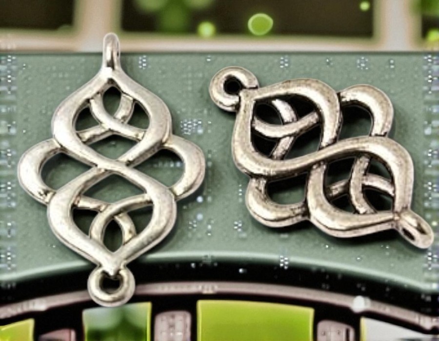 2 x Metalen tussenzetsel – antiek zilverkleur – 28 x 18 x 2 mm – oogje 1,5 mm
