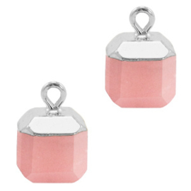 1 x Natuursteen hangers square Blossom peach pink-silver Jade