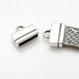 DQ metaal eind kap 13x11mm voor 10 x 2,5 mm leerband, oogje 2,5mm antiek zilverkleur (Nikkelvrij)