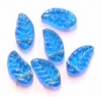 10 Stuks Glaskraal India blaadje blauw 16 mm