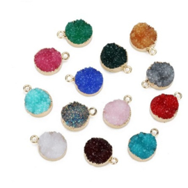 1 x  resin hanger druzy quartz 13,5 mm granula-gold