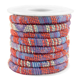 20 cm Trendy gestikt koord 6x4mm Multicolor coral red-blue