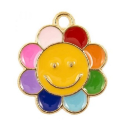 4 x Bedel Enamel bloem smiley gold 18,5 x 16 x 1,5mm oogje: 1,6mm