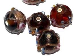 2 x Bruine weddingcake lampwork kraal 13 x 12 mm