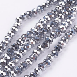 1 x Streng glaskralen facet rondelle briolette kristal 6 x 5mm gat 1mm, Platinum Plated