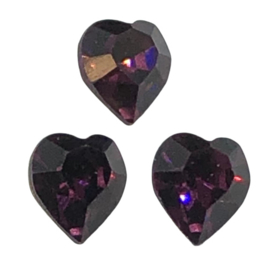 2x Precosia kristal in de vorm van een hart Donker Paars 6,5 mm
