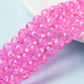 30 x crackle glas kralen 8mm pink gat 1,5mm