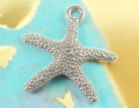 4 x Metalen bedeltje van een zeester, antiek zilverkleur, afm.  19 x 19,5 x  2mm oogje 2mm