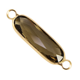 Tussenstukken van crystal glas langwerpig ovaal Brown-gold ca. 29x8mm (Ø1.8mm) (Nikkelvrij)
