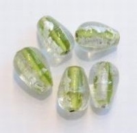 5x Glaskraal India druppelvorm Lime-zilverfoille 17 mm