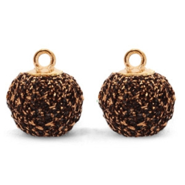 2 x Nieuw! Pompom bedels met oog glitter 12mm Bronze-gold