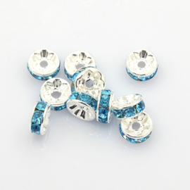 25  x Verzilverde Kristal Rondellen 8 x 3,5 mm gat 2mm Sky Blue