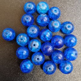 10  x  Glaskralen rond crackle 10mm transparant blauw gat: 1,3mm